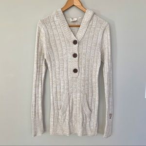 Roxy Hooded Ribbed Knit Sweater